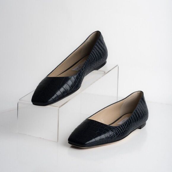 Jimmy Choo Womens Mirele Flats Navy Croc Embossed Leather